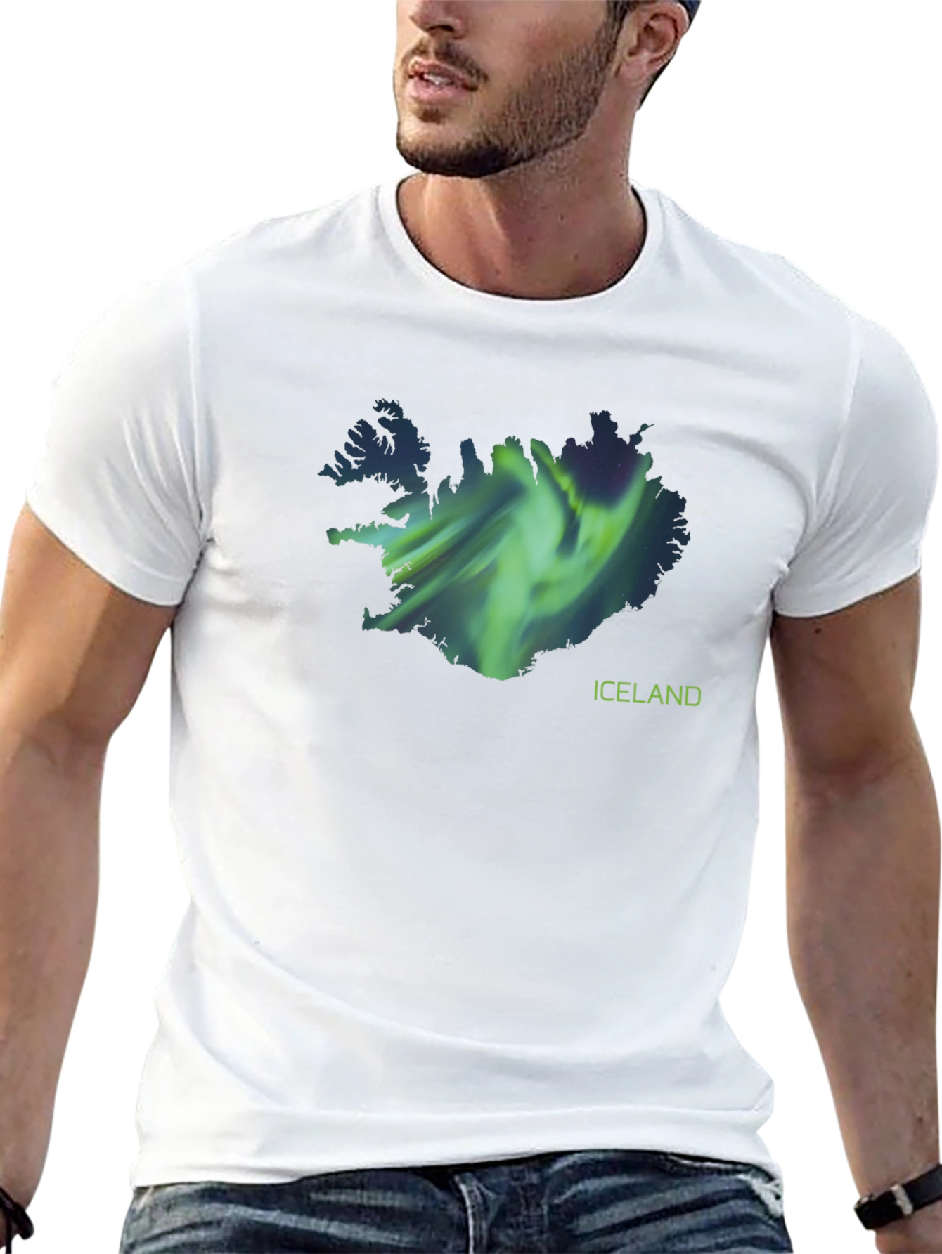 Iceland Aurora Borealis Map Black T-Shirt