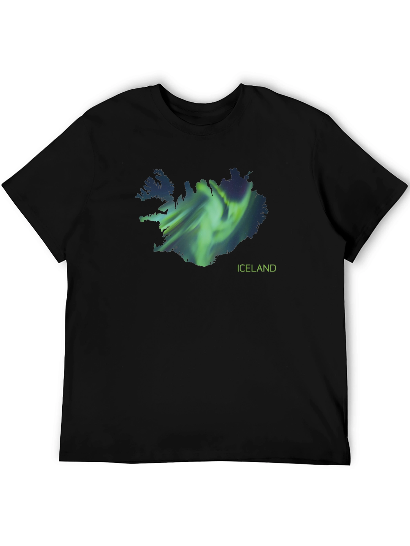 Iceland Aurora Borealis Map Black T-Shirt
