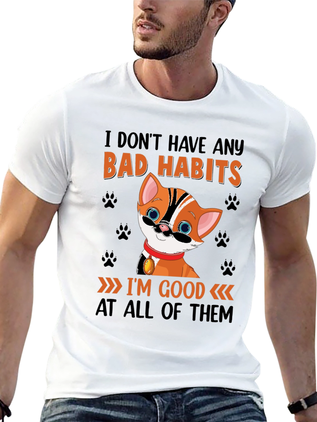 Funny Cat Bad Habits Graphic T-Shirt