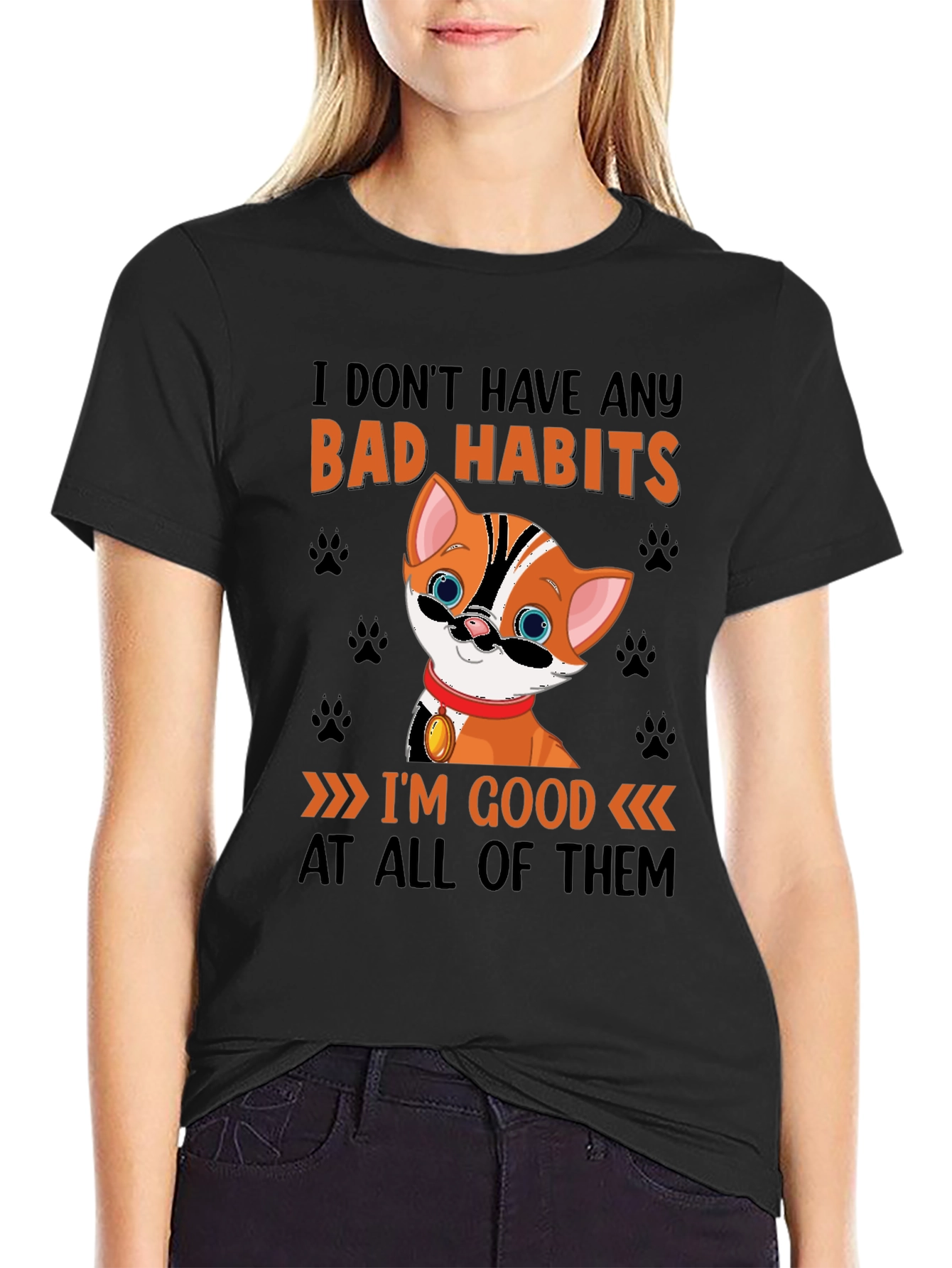 Funny Cat Bad Habits Graphic T-Shirt