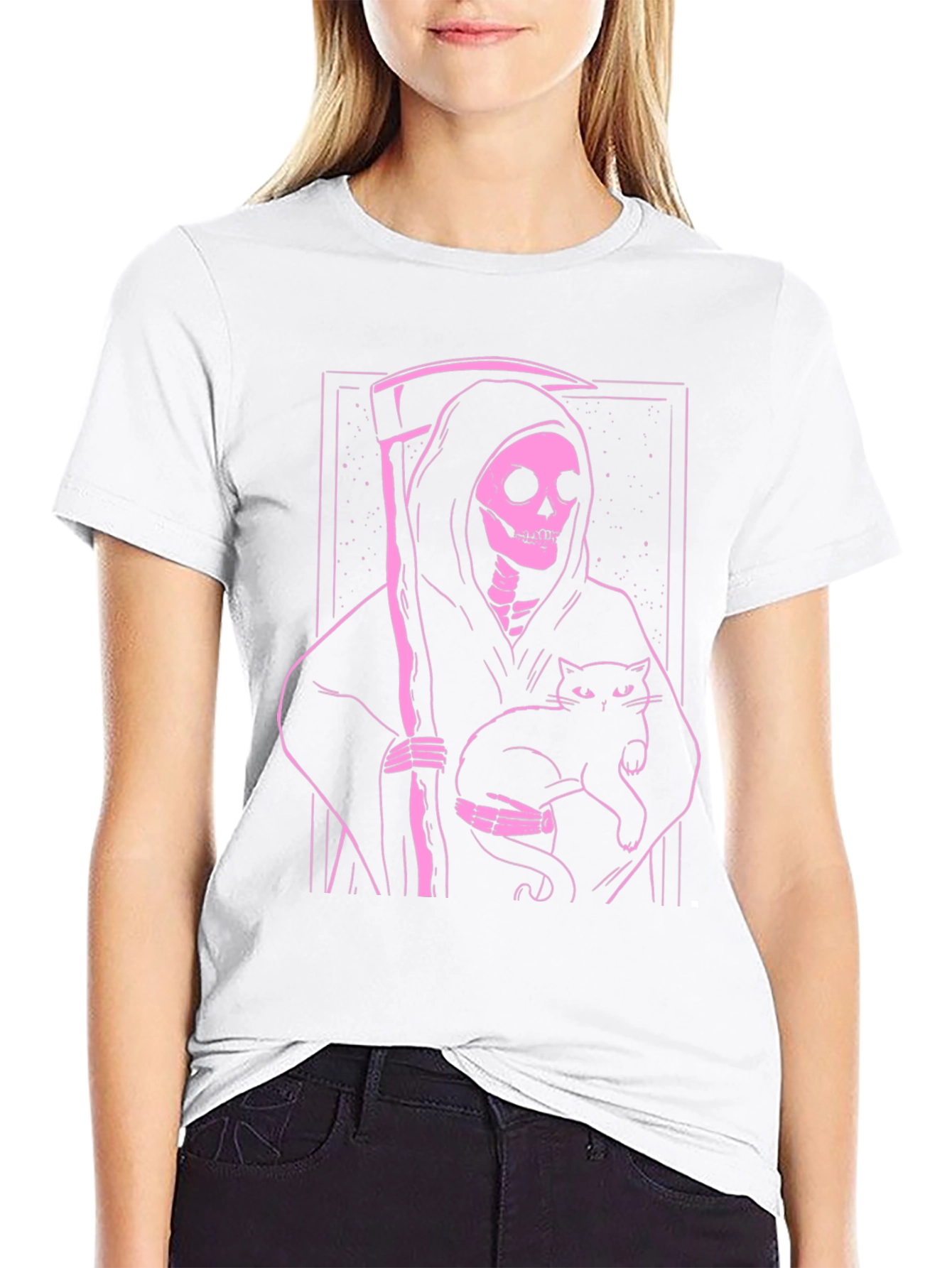 Grim Reaper Cat T-Shirt - Black Graphic Tee