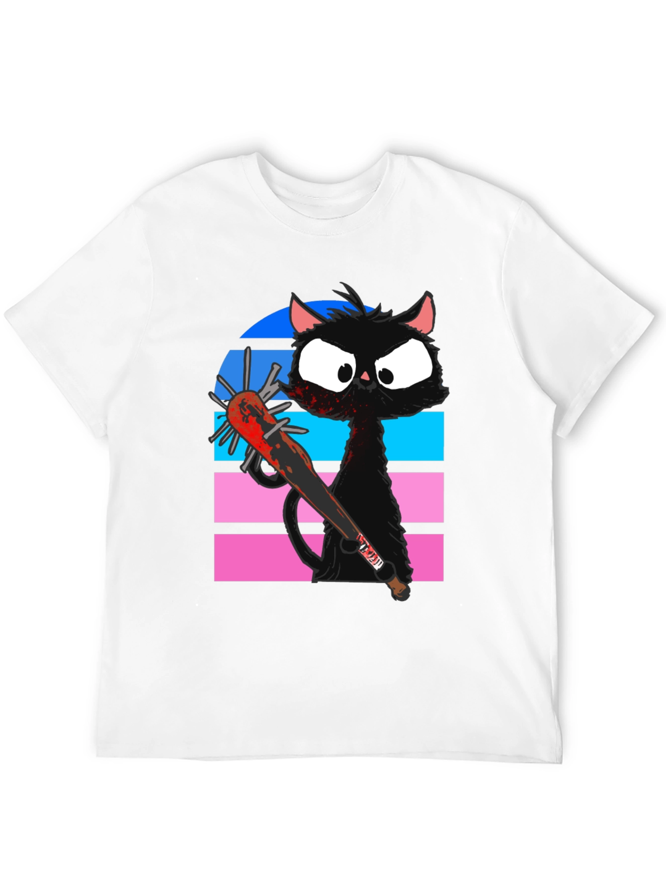 Black Cat with Spiked Bat Graphic T-Shirt