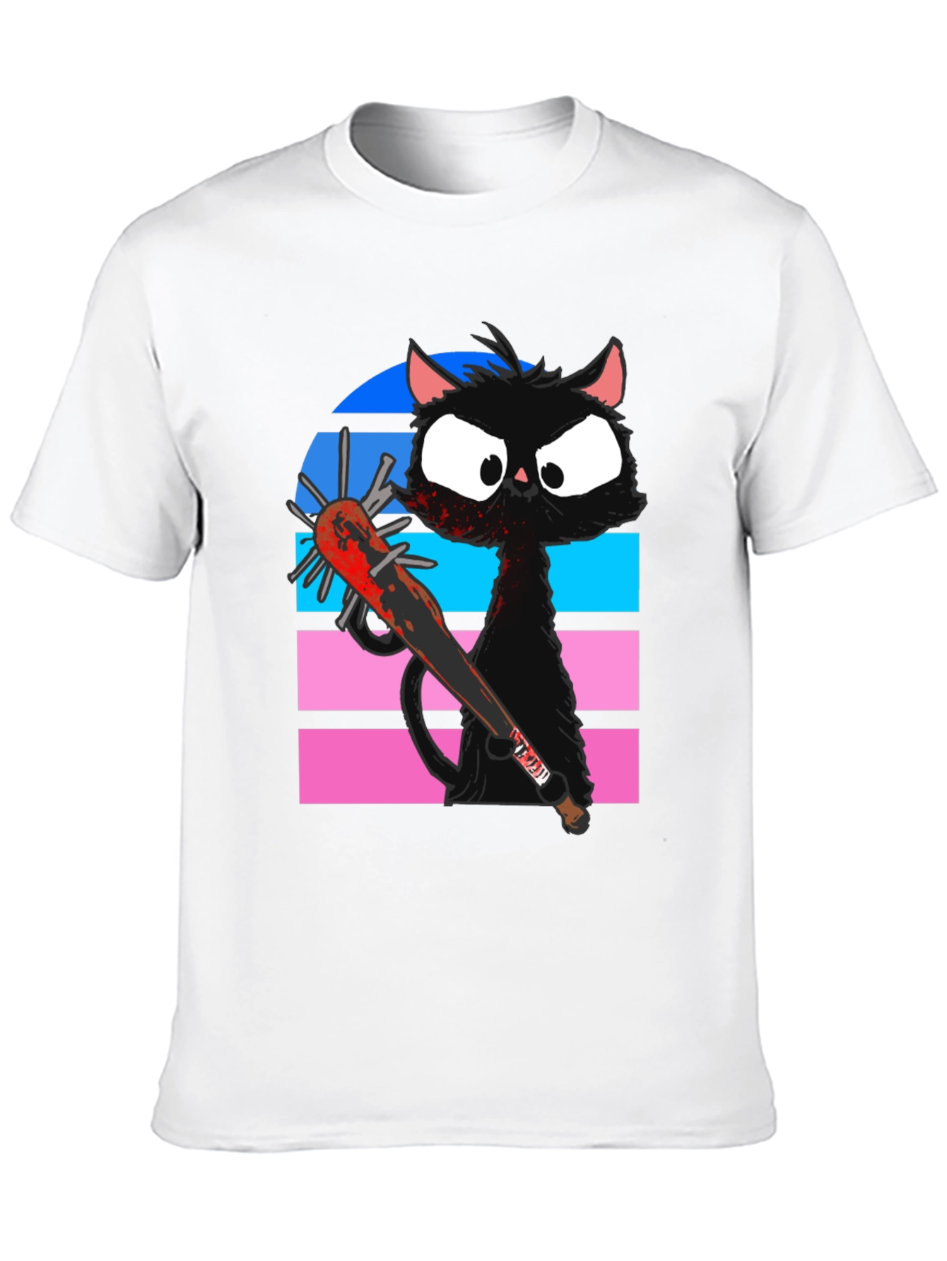 Black Cat with Spiked Bat Graphic T-Shirt
