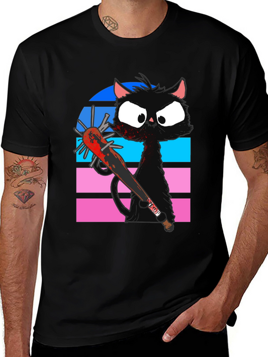 Black Cat with Spiked Bat Graphic T-Shirt