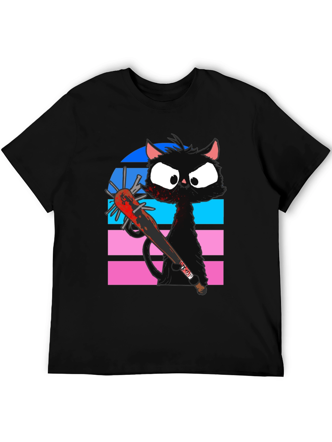Black Cat with Spiked Bat Graphic T-Shirt