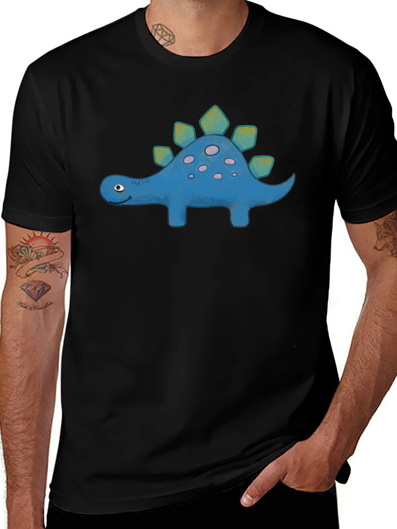 Cute Cartoon Stegosaurus Graphic T-Shirt