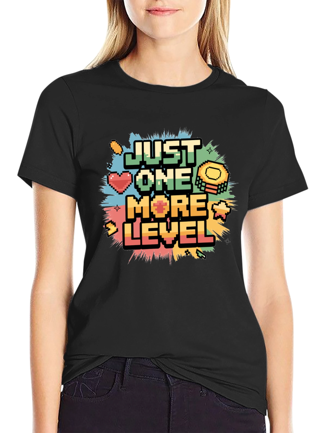 Just One More Level Pixel Gamer Black T-Shirt