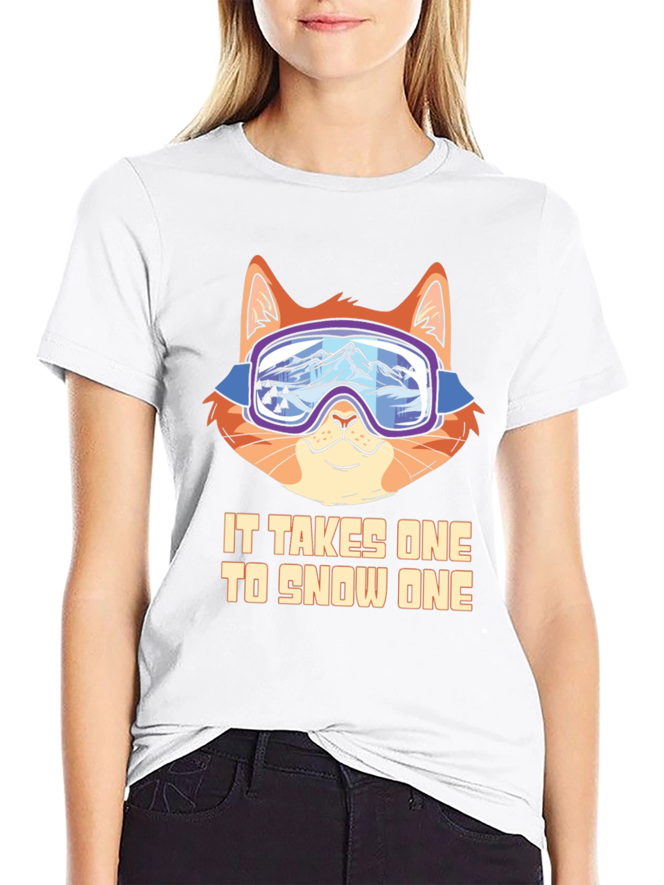 Funny Cat Skiing T-Shirt - Snow One