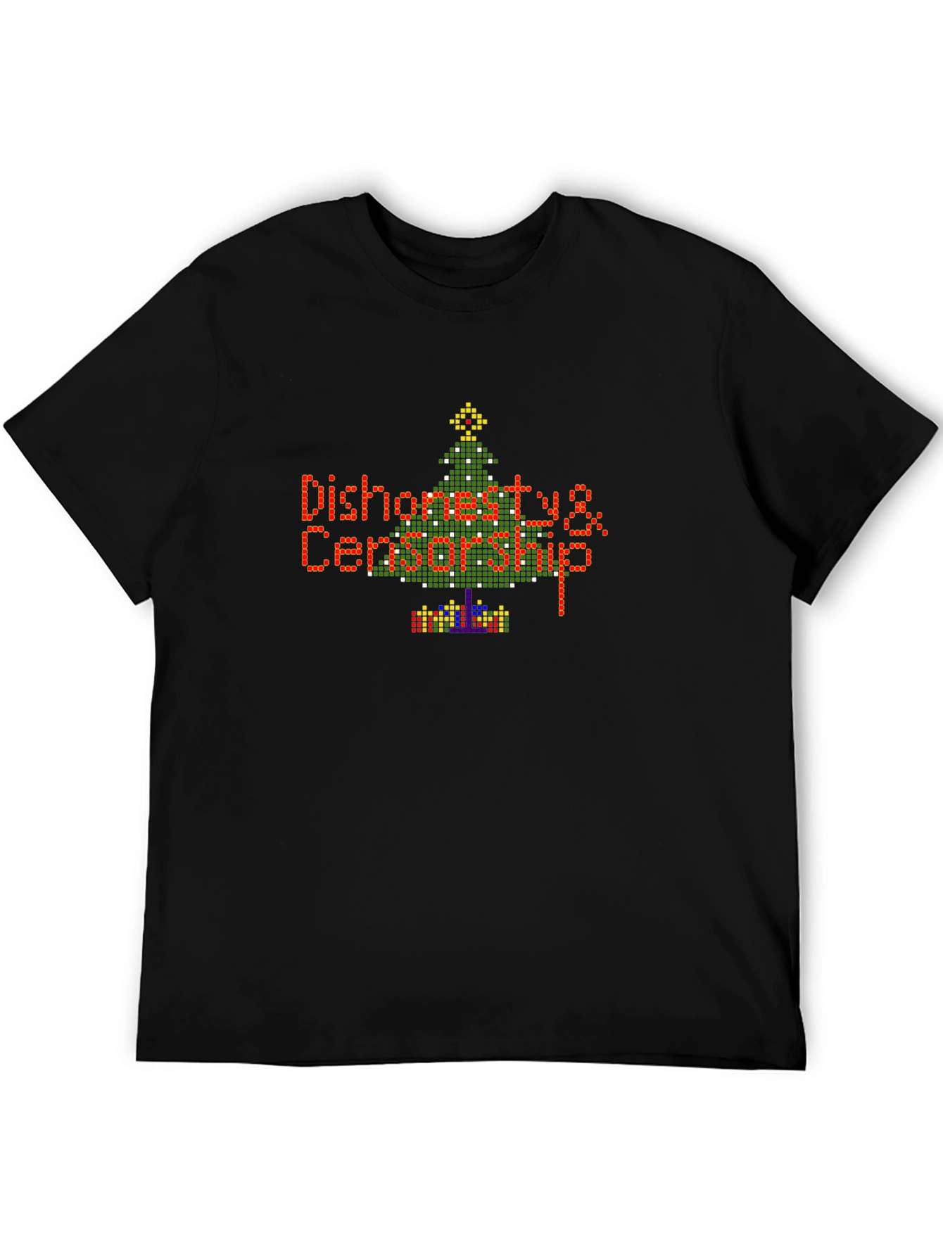 Pixel Art Dishonesty Christmas Tree Black Tee