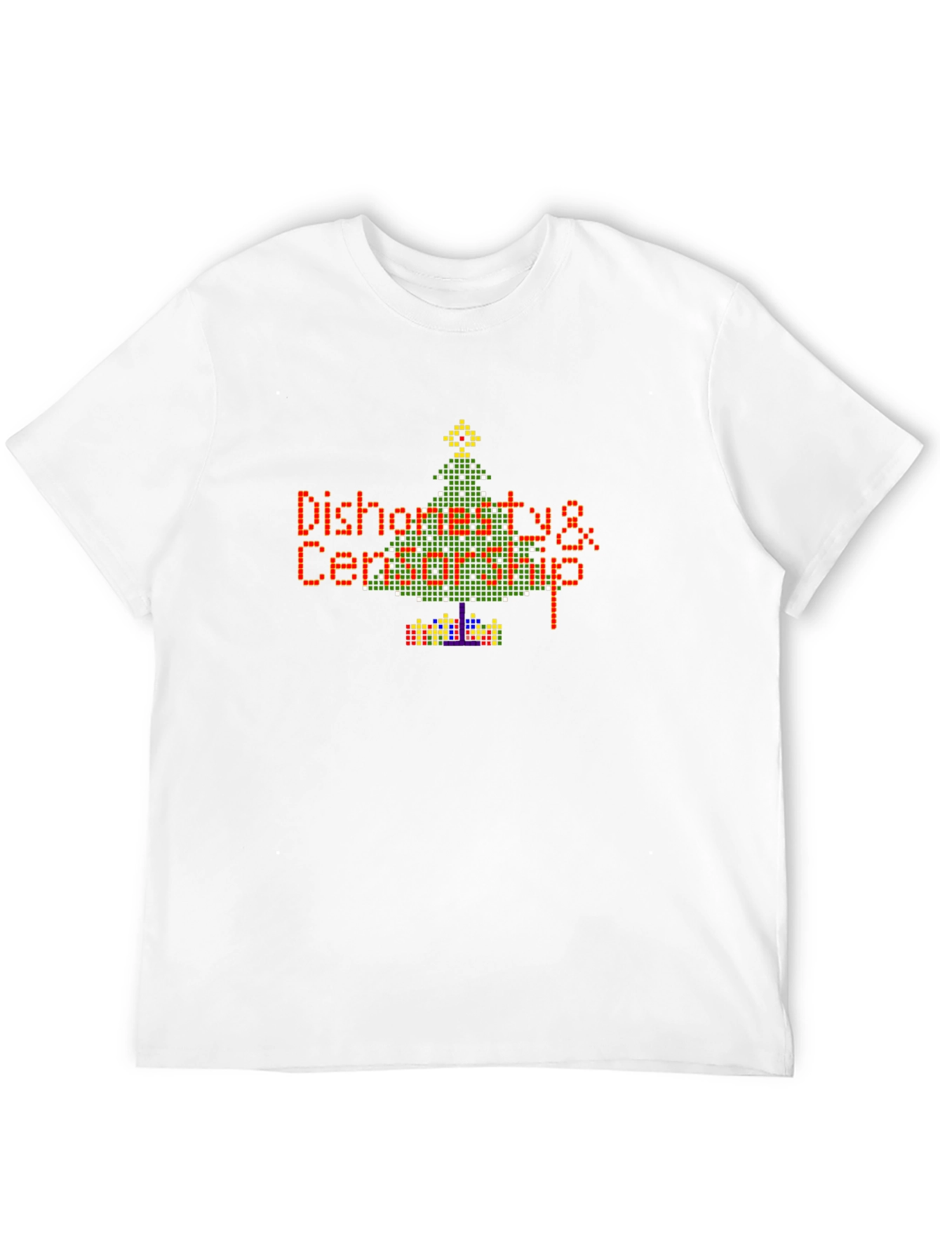 Pixel Art Dishonesty Christmas Tree Black Tee