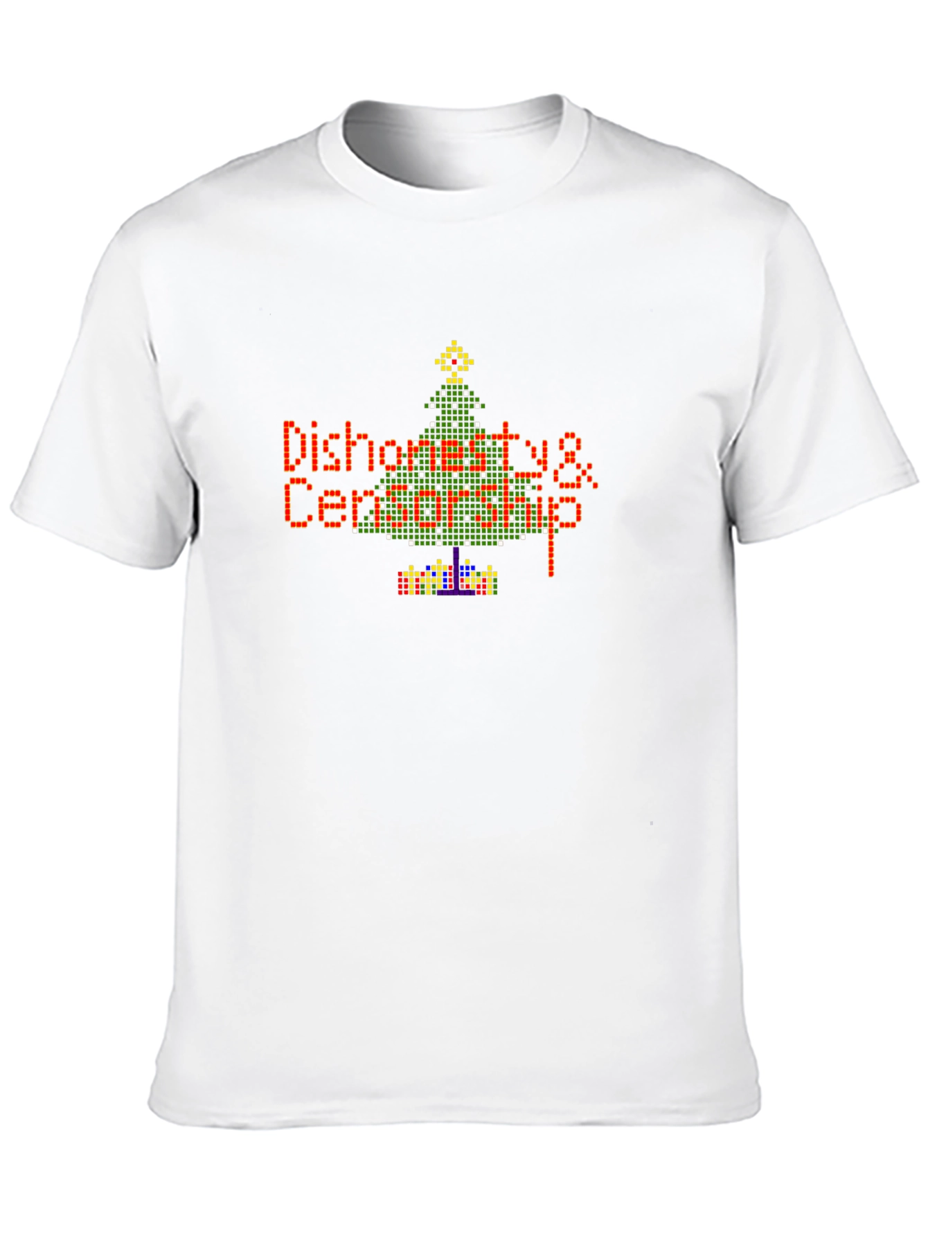 Pixel Art Dishonesty Christmas Tree Black Tee