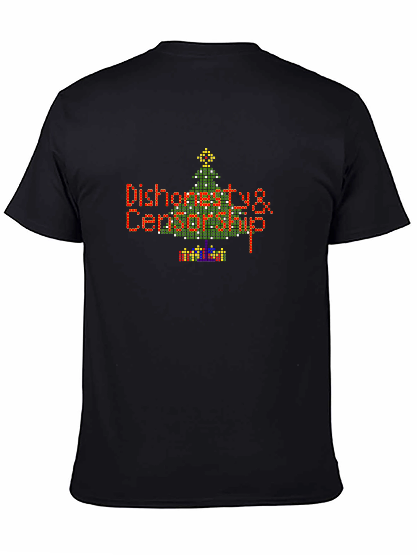 Pixel Art Dishonesty Christmas Tree Black Tee