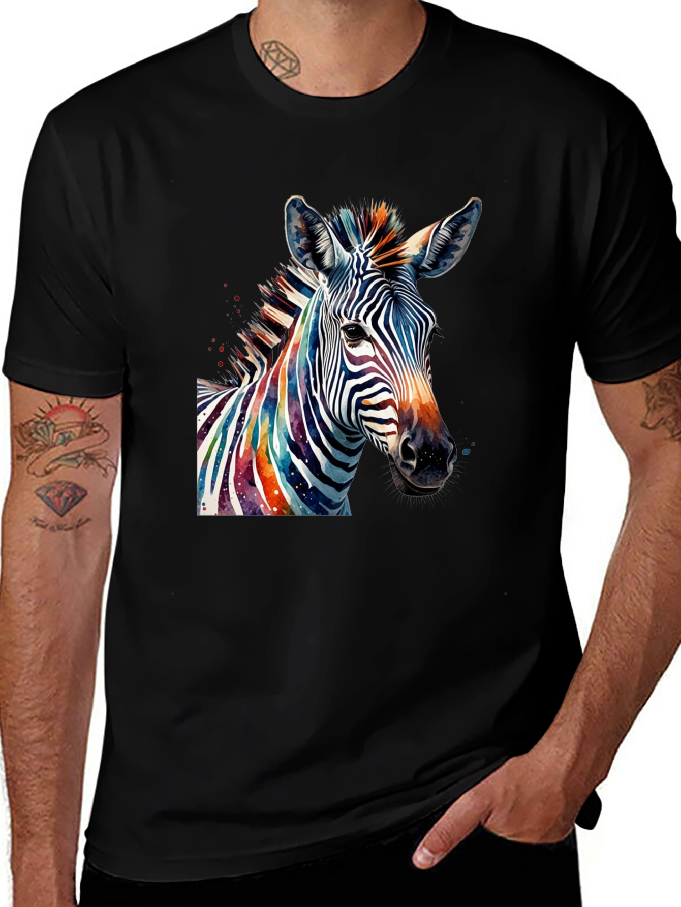 Rainbow Zebra Graphic Tee - Mens Black T-Shirt