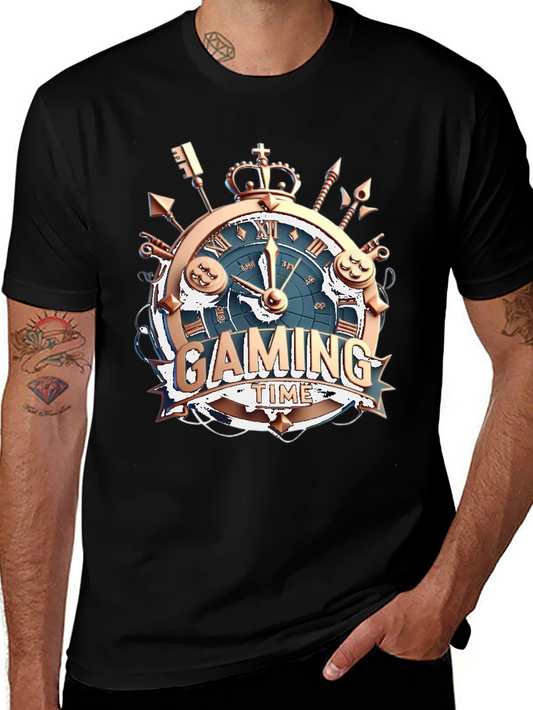 Gaming Time Black T-Shirt: Gamer Clock Design
