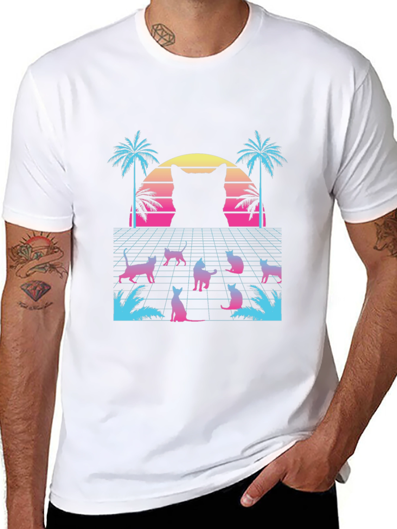 Retro Cat Synthwave Graphic Tee