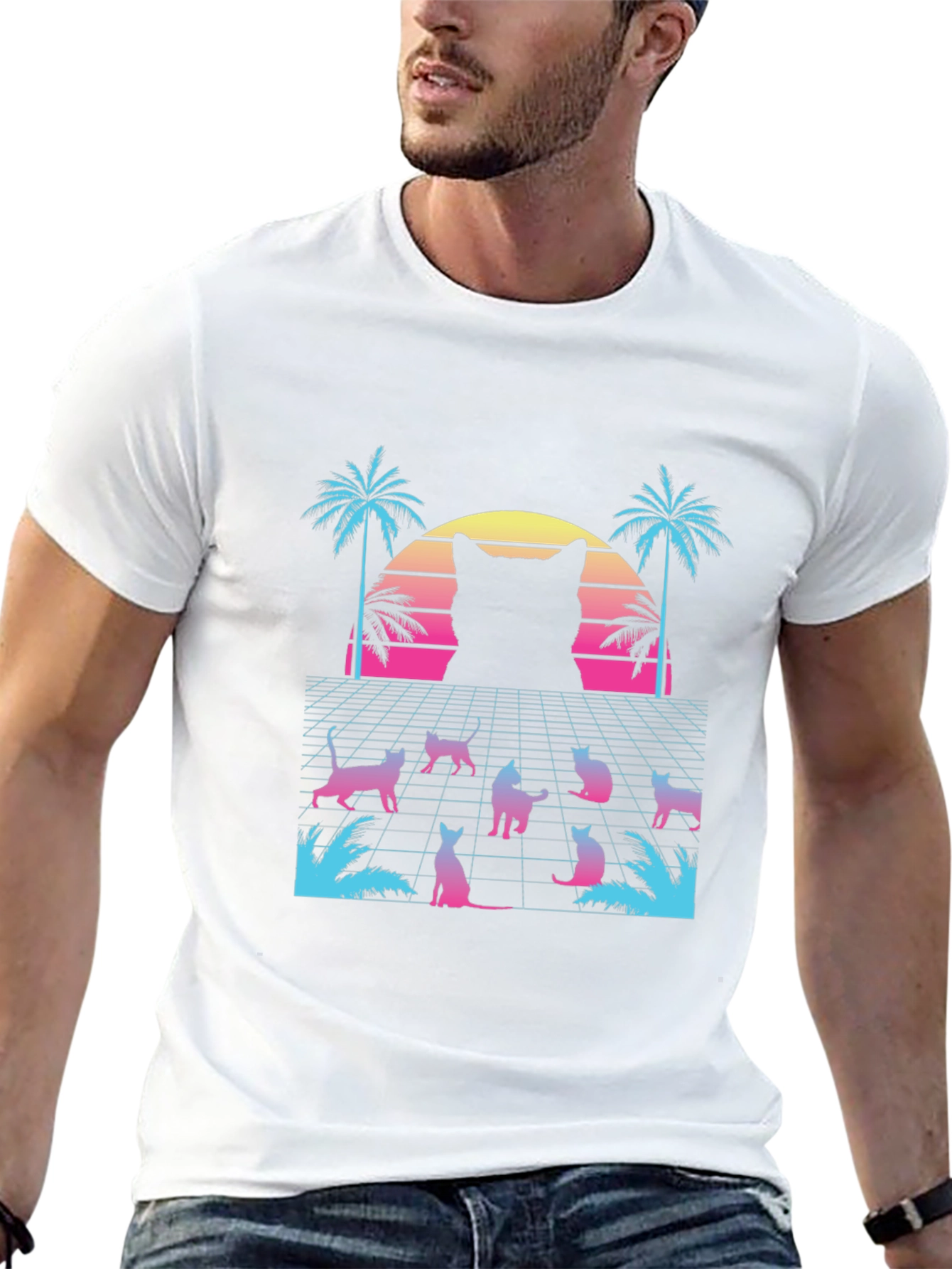 Retro Cat Synthwave Graphic Tee