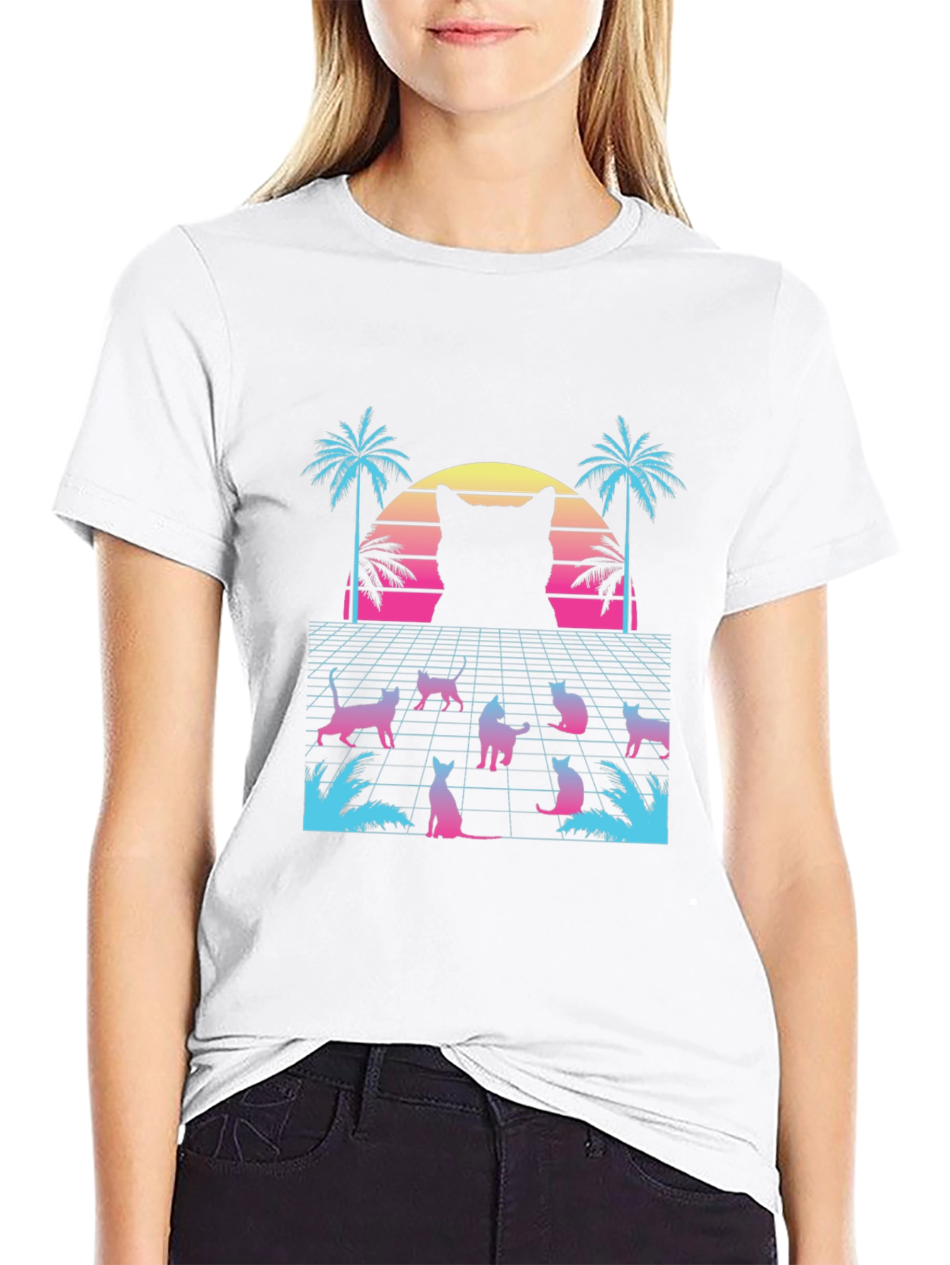 Retro Cat Synthwave Graphic Tee
