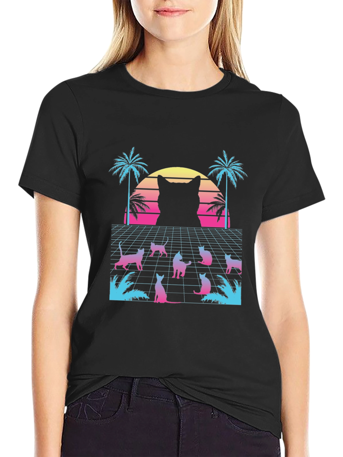 Retro Cat Synthwave Graphic Tee