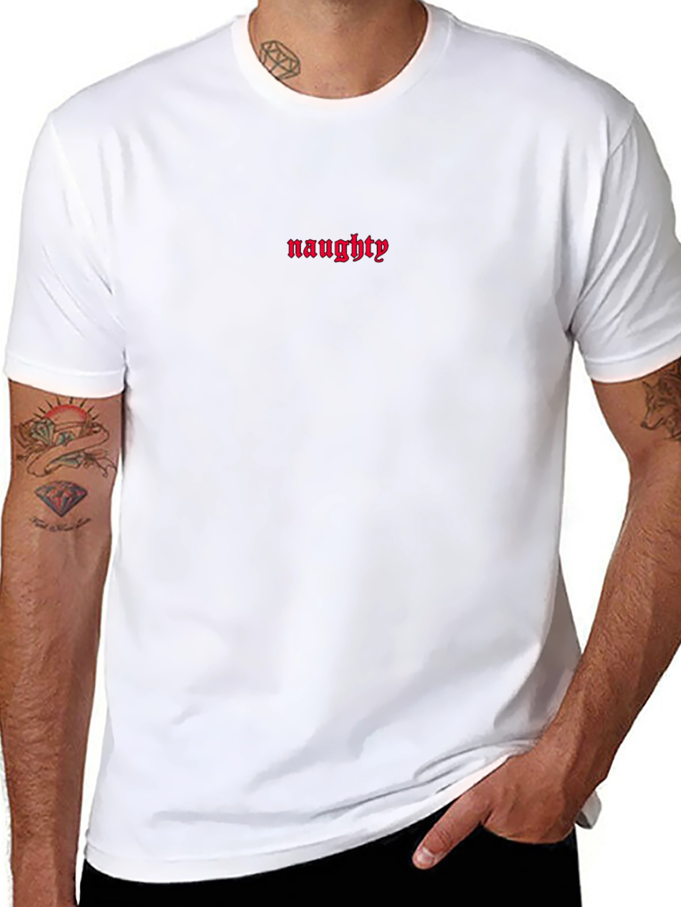 Naughty Embroidered Graphic Tee - Black