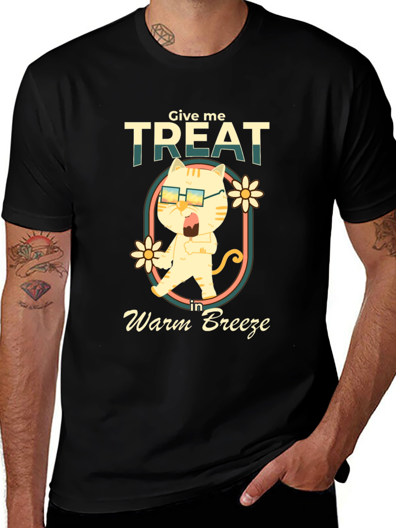 Give Me Treat Cat T-Shirt - Warm Breeze