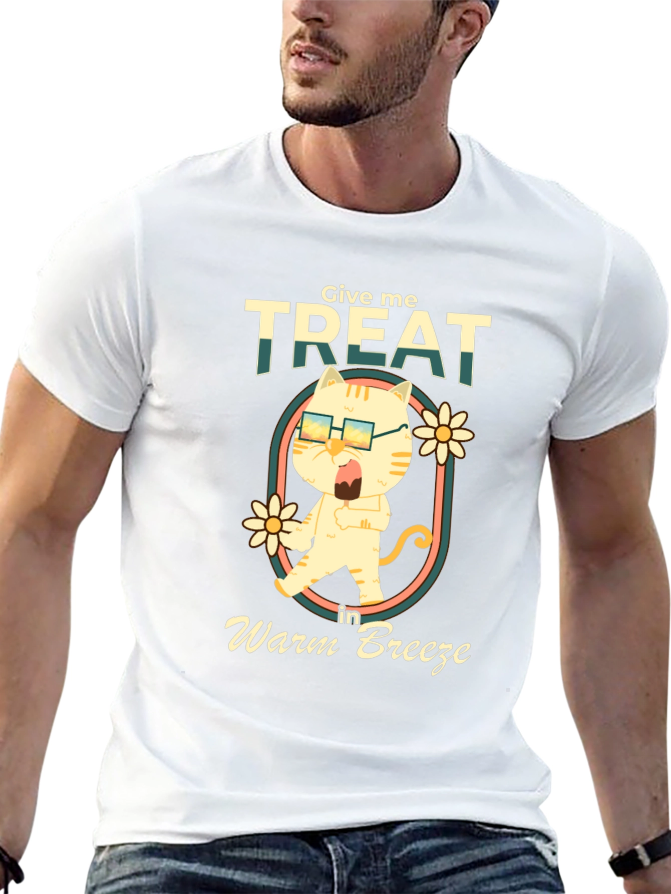 Give Me Treat Cat T-Shirt - Warm Breeze