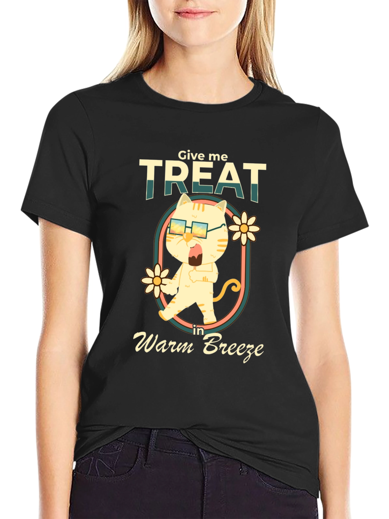 Give Me Treat Cat T-Shirt - Warm Breeze