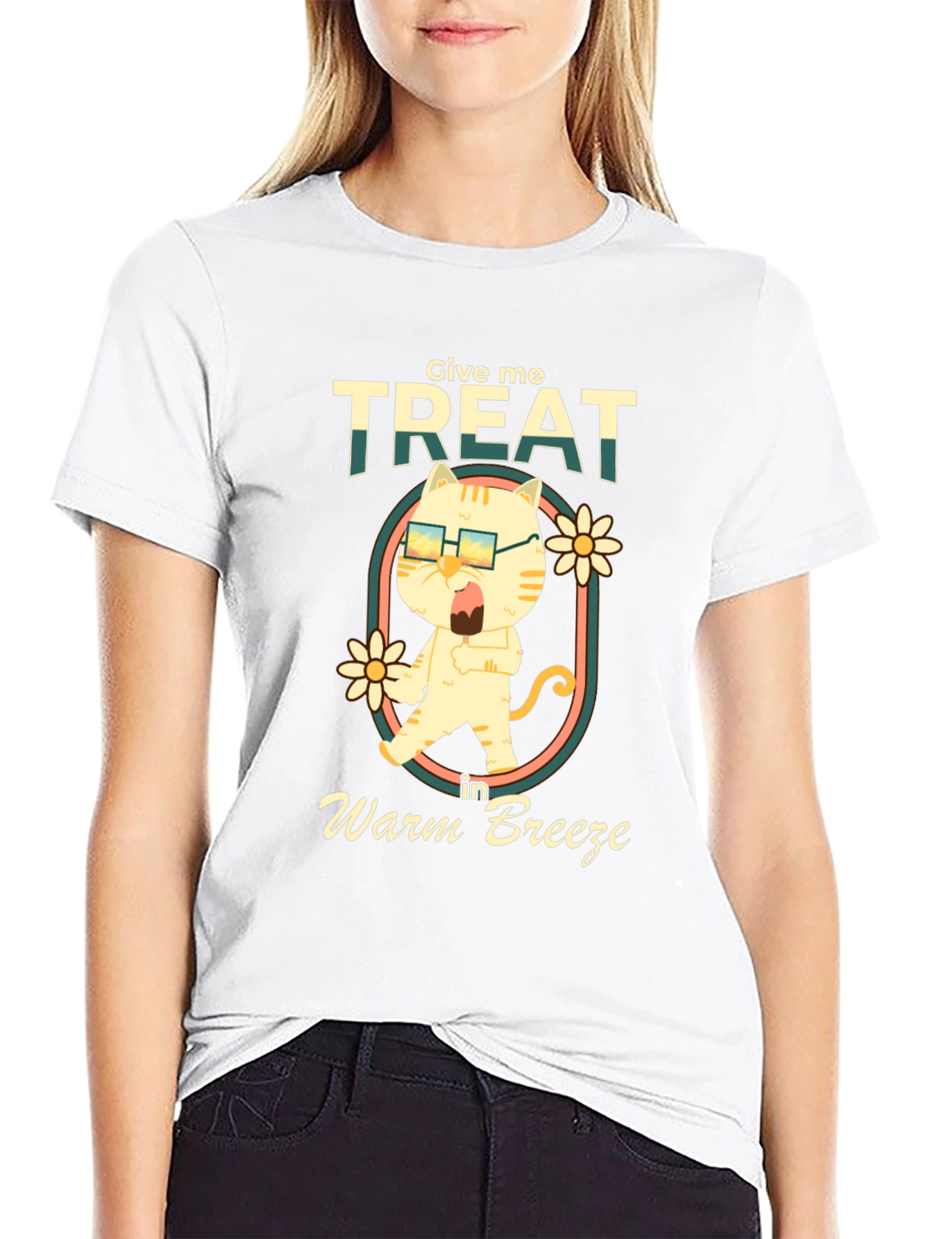 Give Me Treat Cat T-Shirt - Warm Breeze