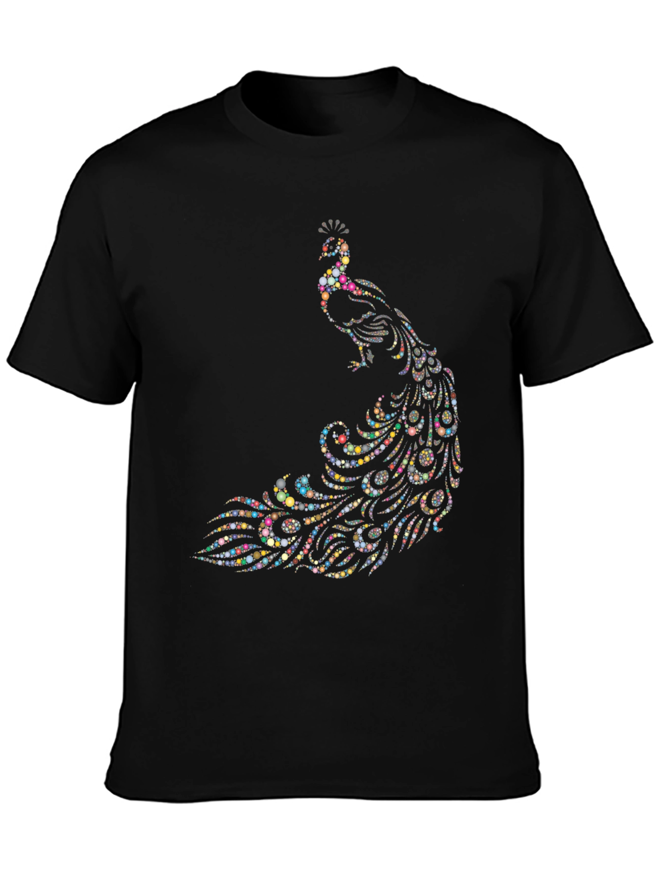 Peacock Dot Art Graphic Black T-Shirt