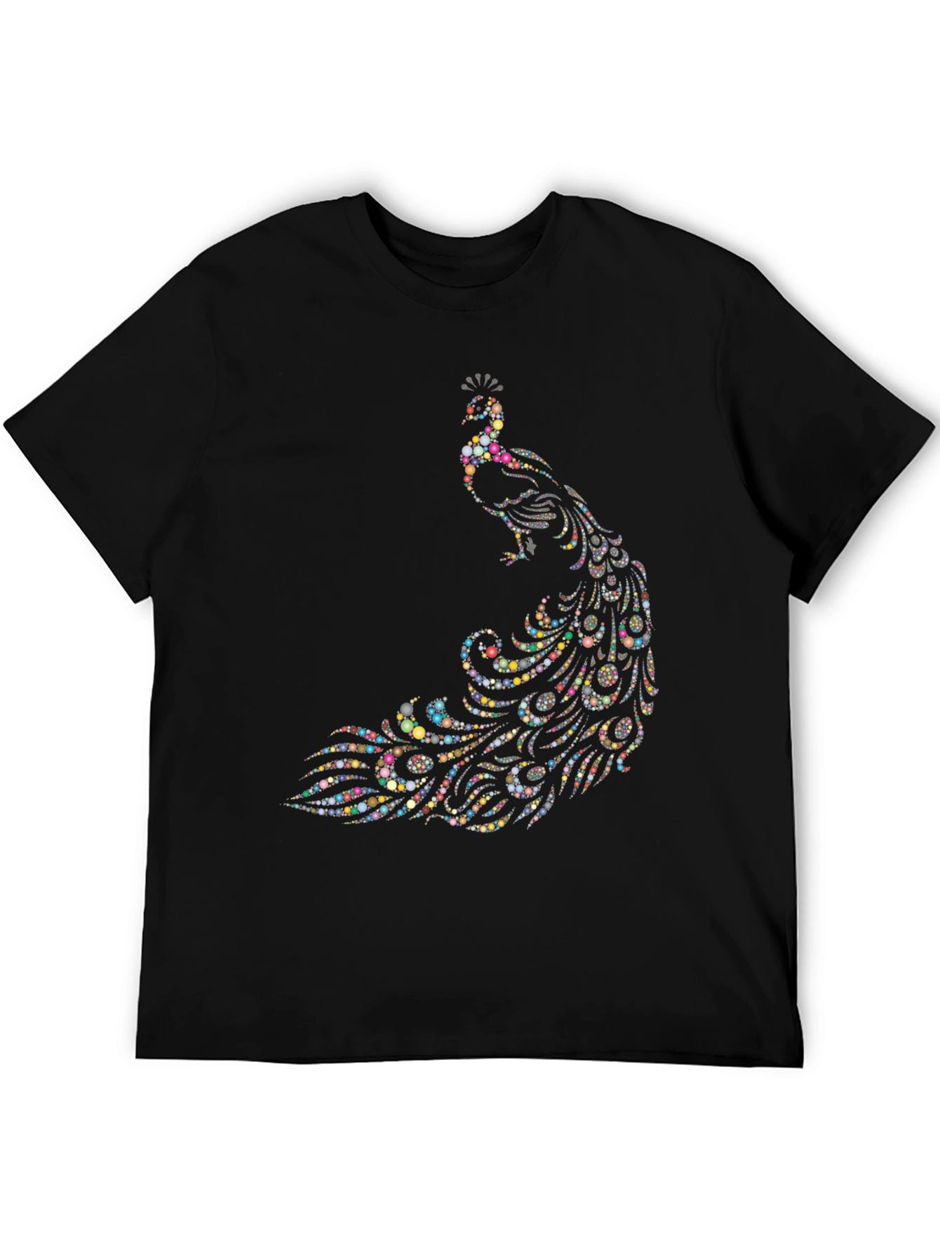 Peacock Dot Art Graphic Black T-Shirt
