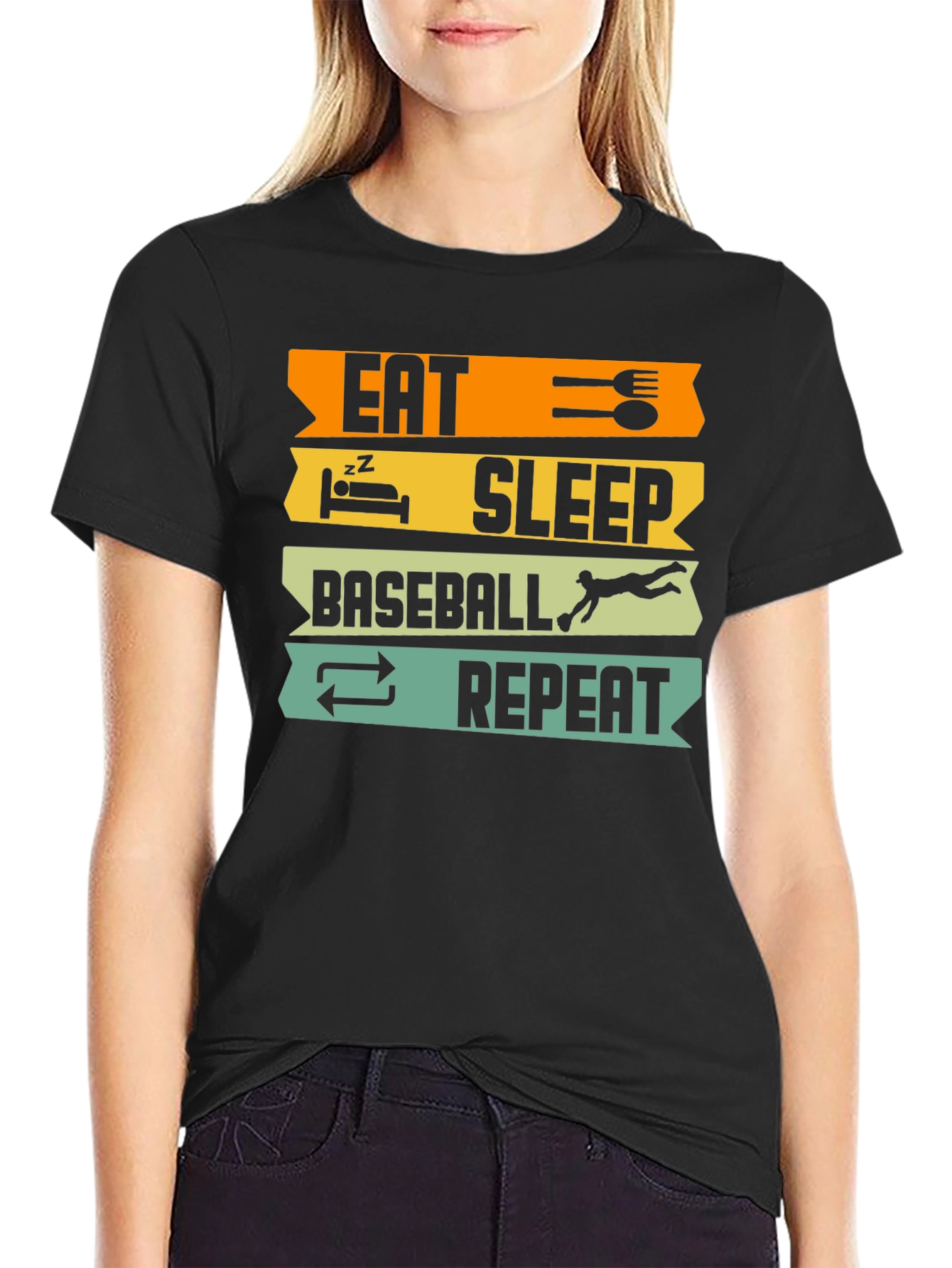 Eat Sleep Baseball Repeat Black T-Shirt