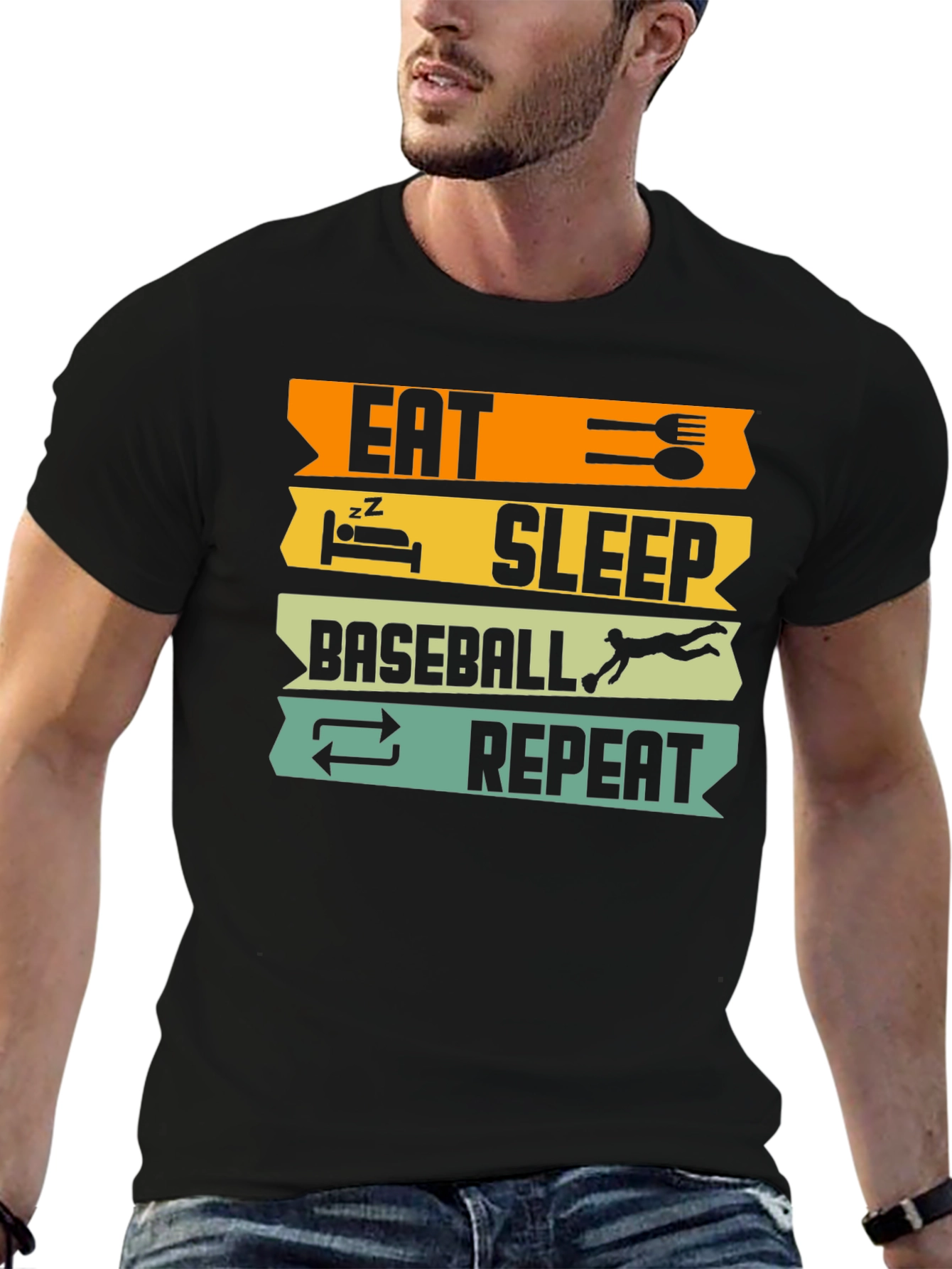 Eat Sleep Baseball Repeat Black T-Shirt