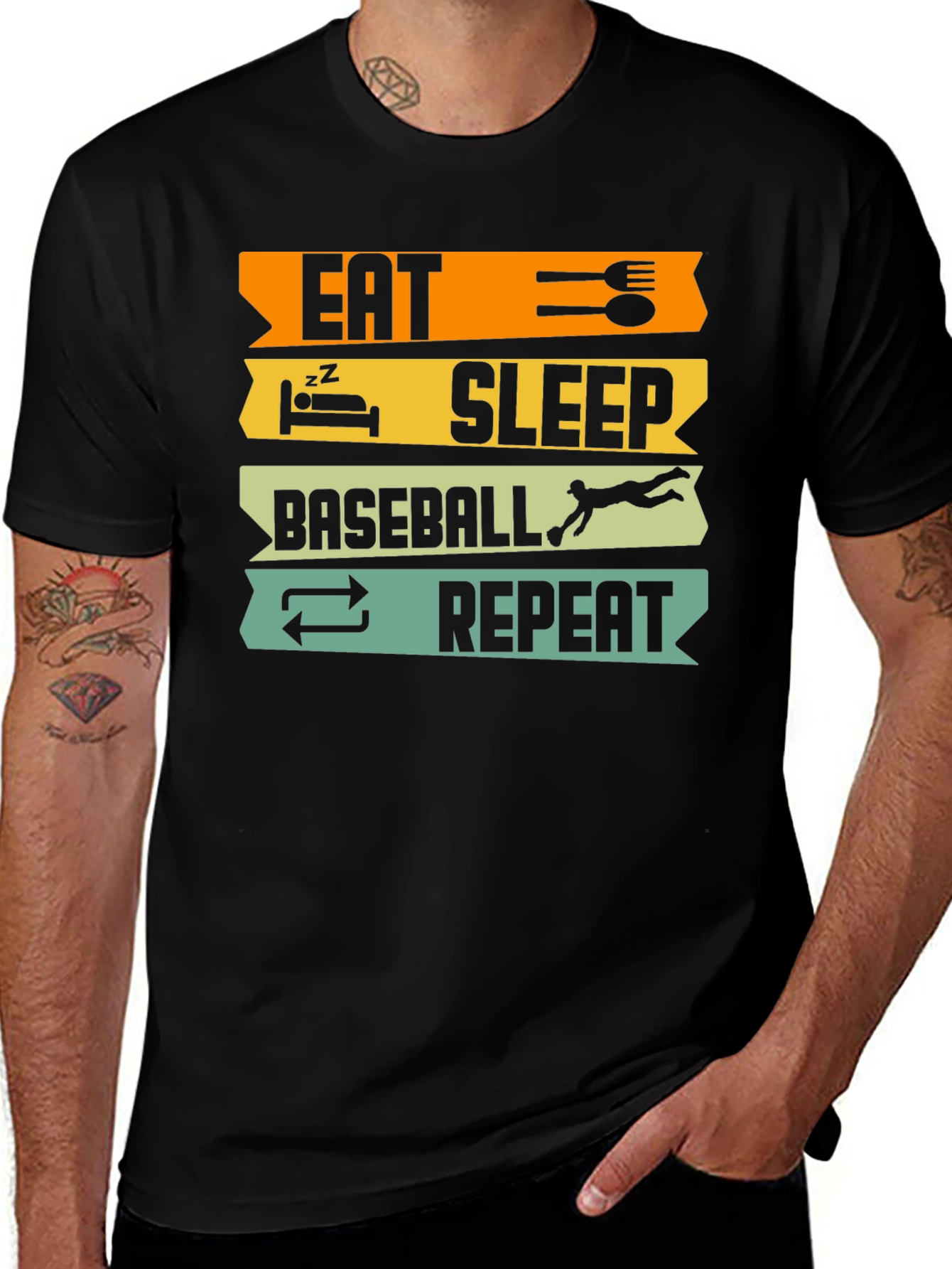 Eat Sleep Baseball Repeat Black T-Shirt