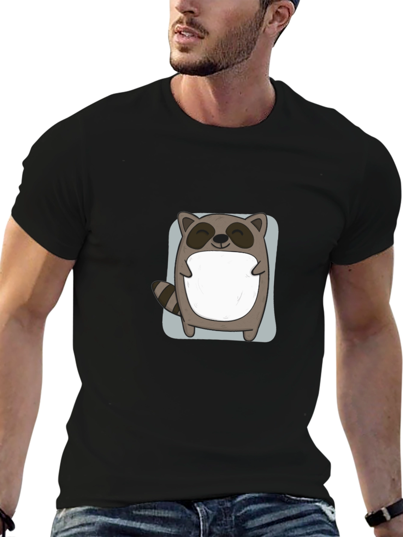 Cute Raccoon Graphic Black T-Shirt