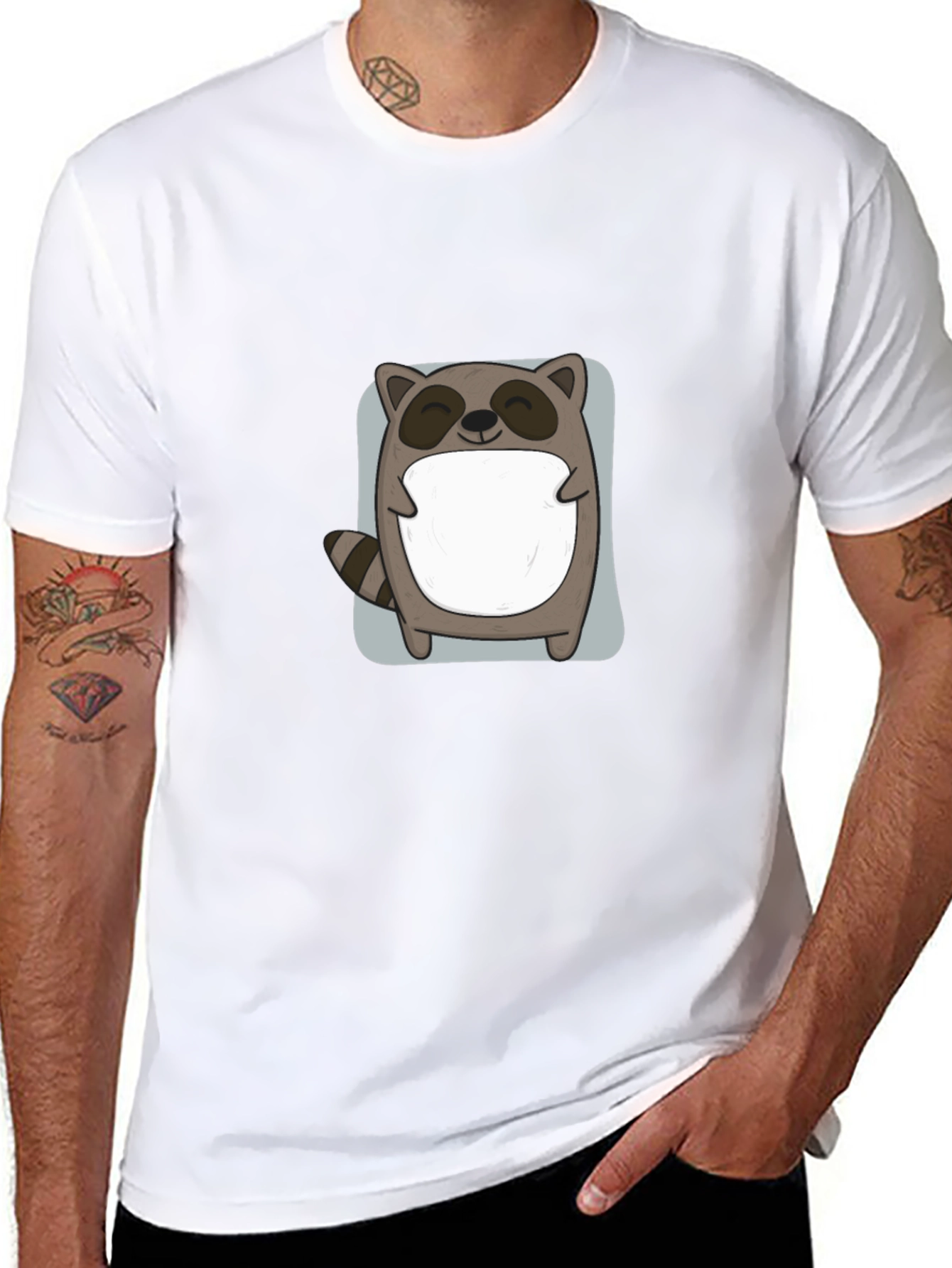 Cute Raccoon Graphic Black T-Shirt