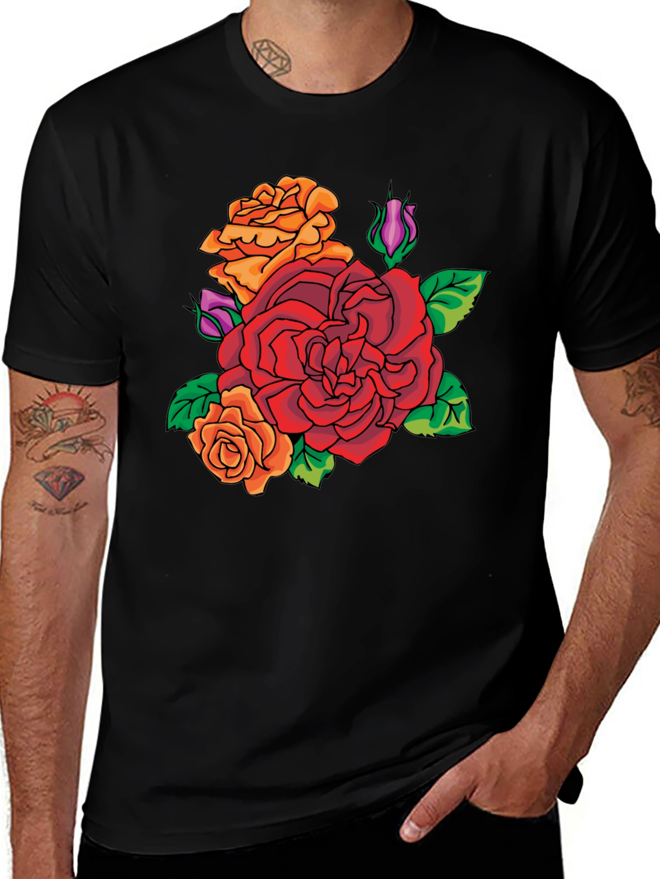 Floral Rose Graphic T-Shirt - Classic Crew Neck