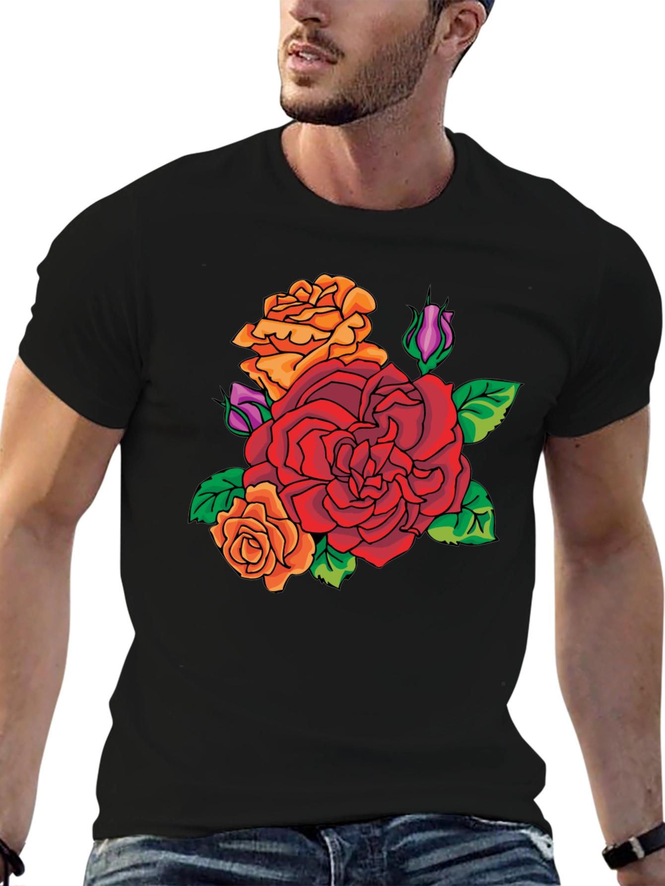 Floral Rose Graphic T-Shirt - Classic Crew Neck