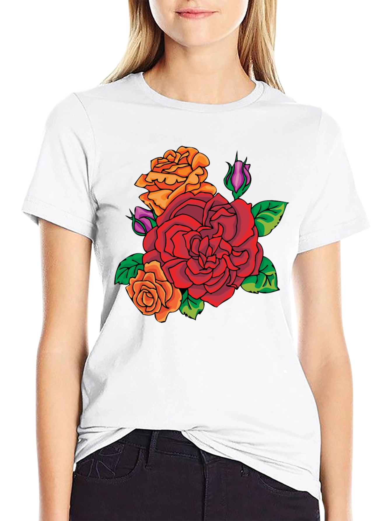 Floral Rose Graphic T-Shirt - Classic Crew Neck
