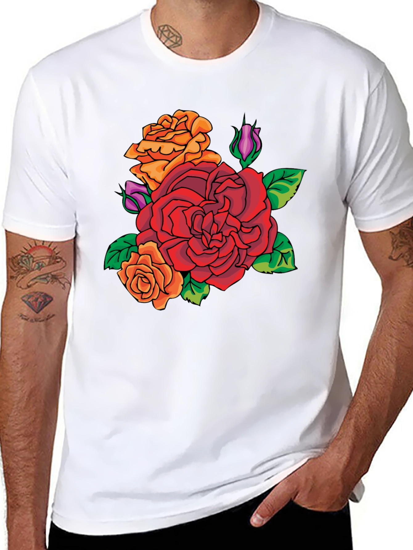 Floral Rose Graphic T-Shirt - Classic Crew Neck