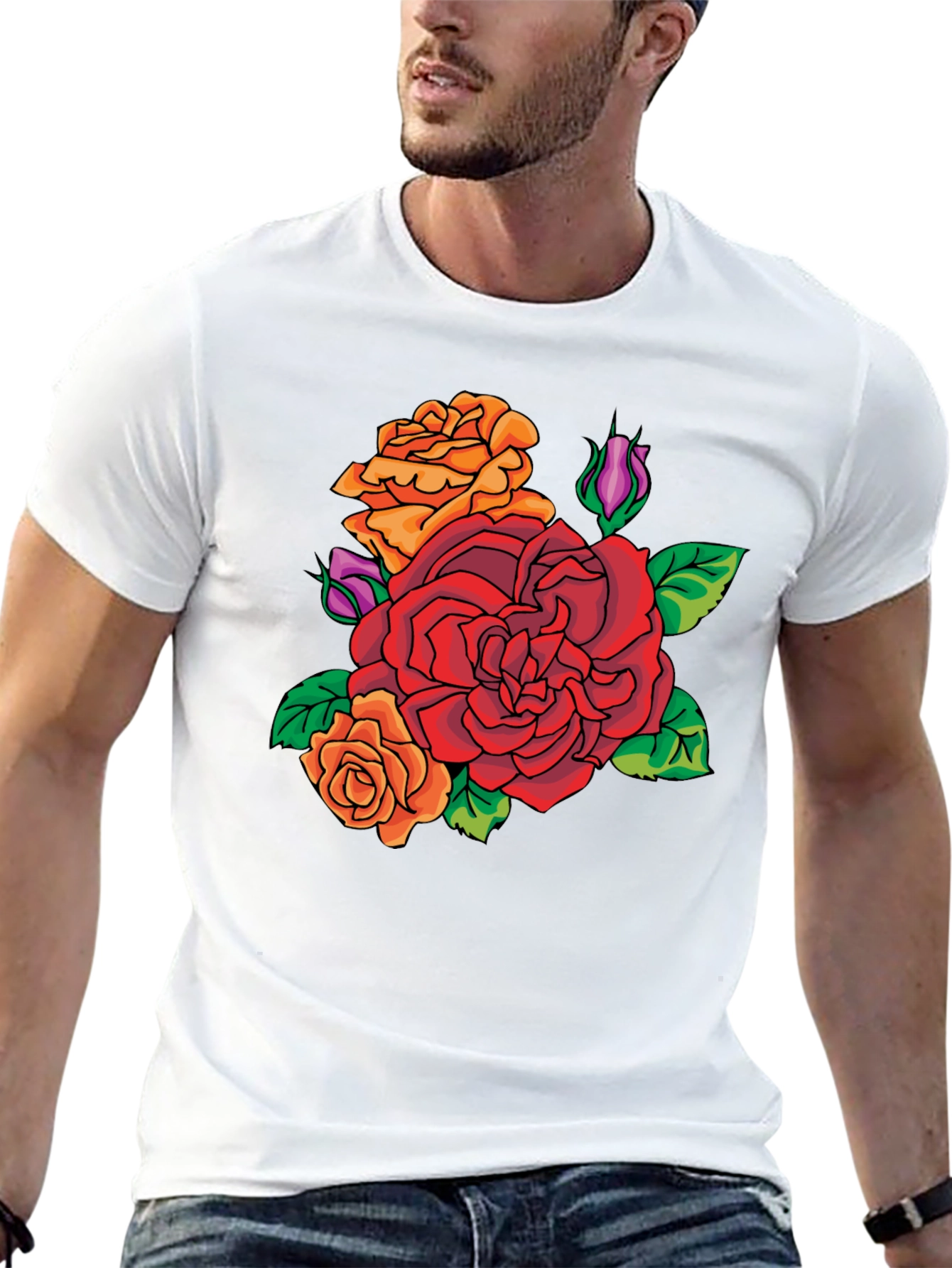 Floral Rose Graphic T-Shirt - Classic Crew Neck