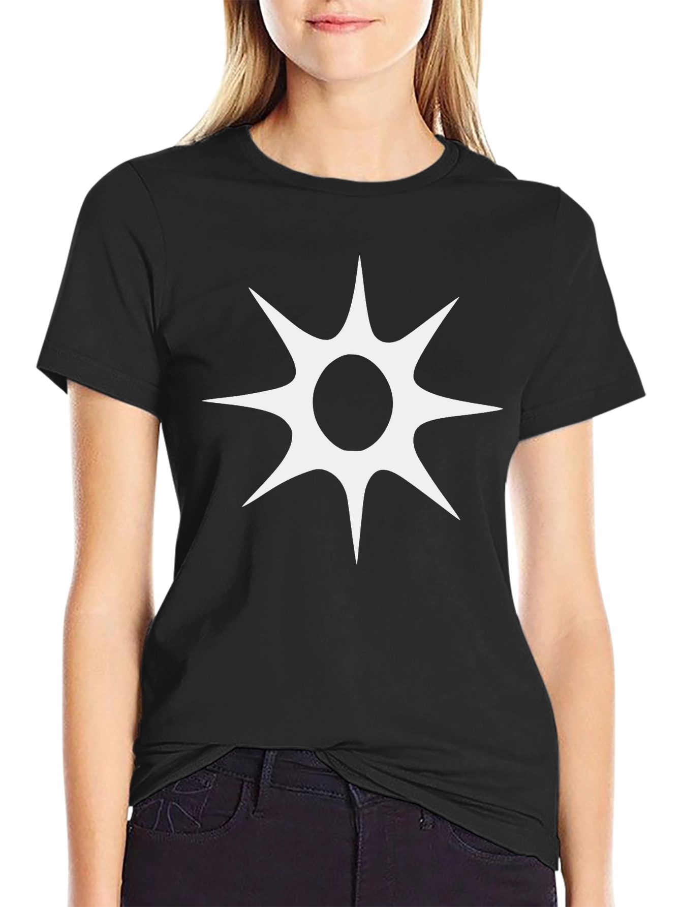 Black T-Shirt with White Starburst Design