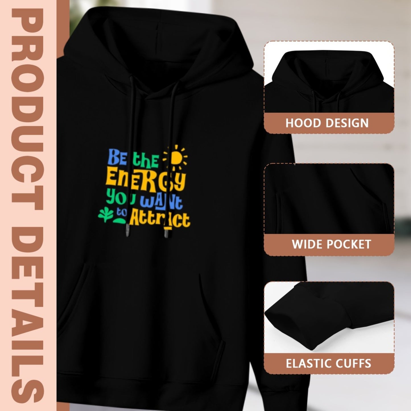 New Cozy Unisex Black Hoodie - Winter Snowflake Pattern - Soft Sweatshirt - American Direct Shipping