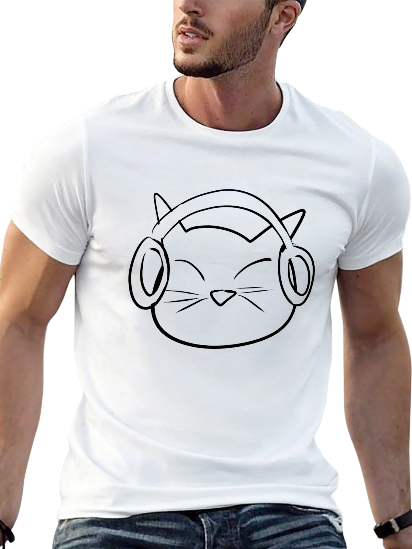 Cool Cat DJ Graphic Tee - Black Cotton T-Shirt