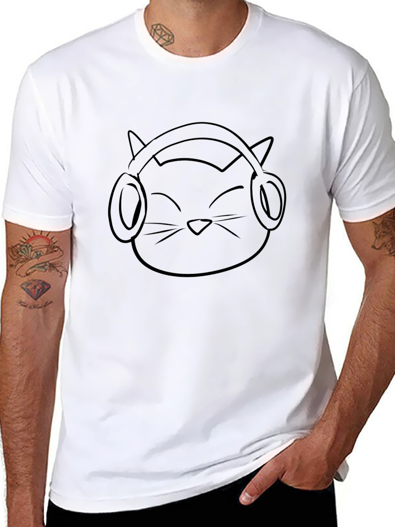 Cool Cat DJ Graphic Tee - Black Cotton T-Shirt