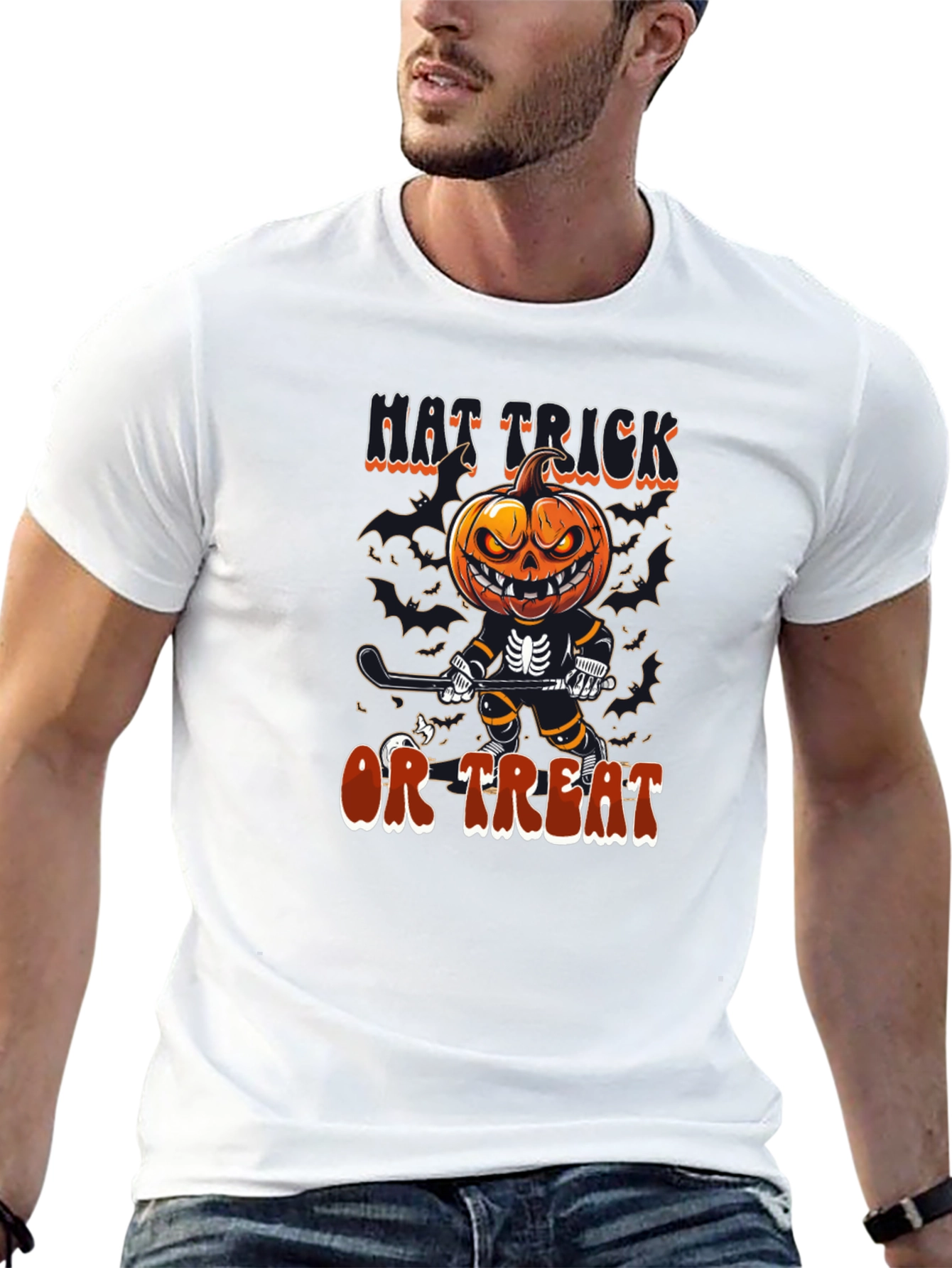 Hat Trick or Treat Halloween Hockey T-Shirt