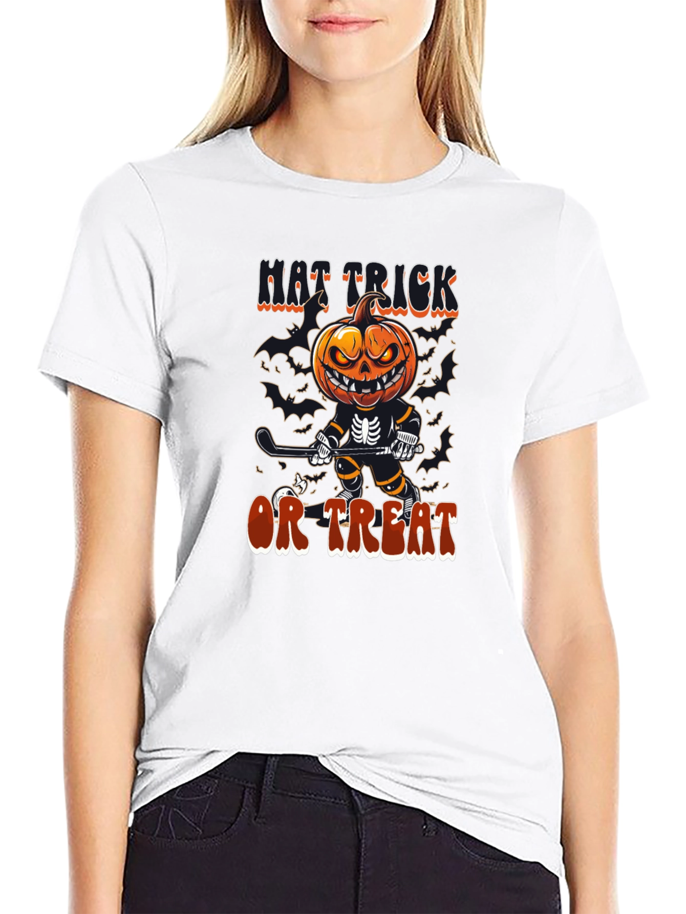 Hat Trick or Treat Halloween Hockey T-Shirt