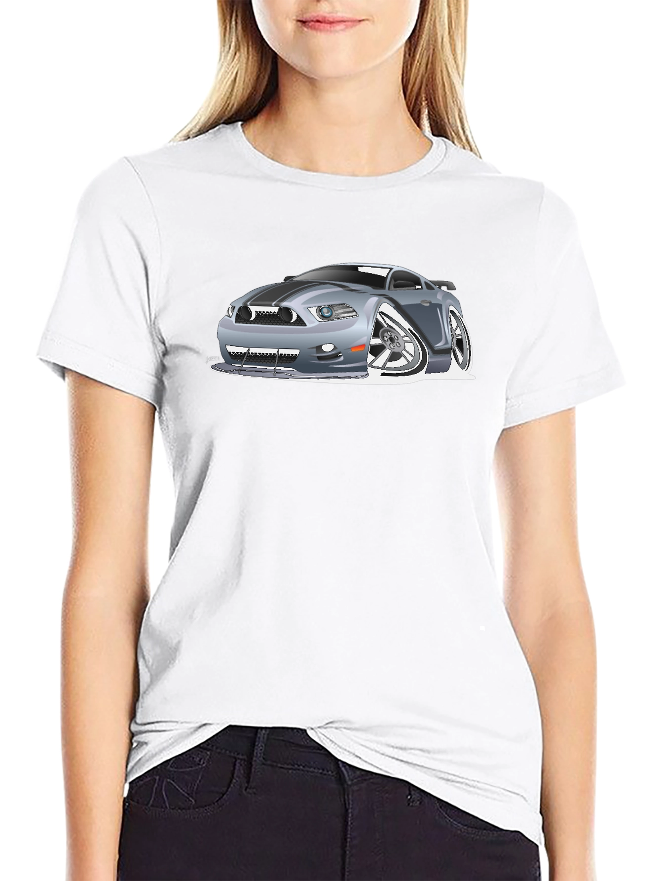 Caricature Car Graphic T-Shirt - Black
