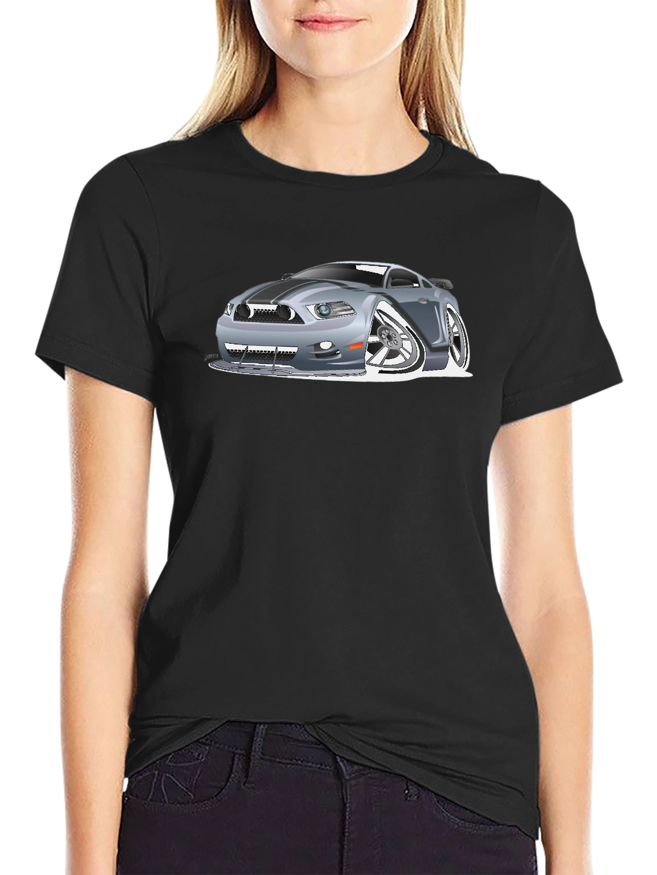 Caricature Car Graphic T-Shirt - Black