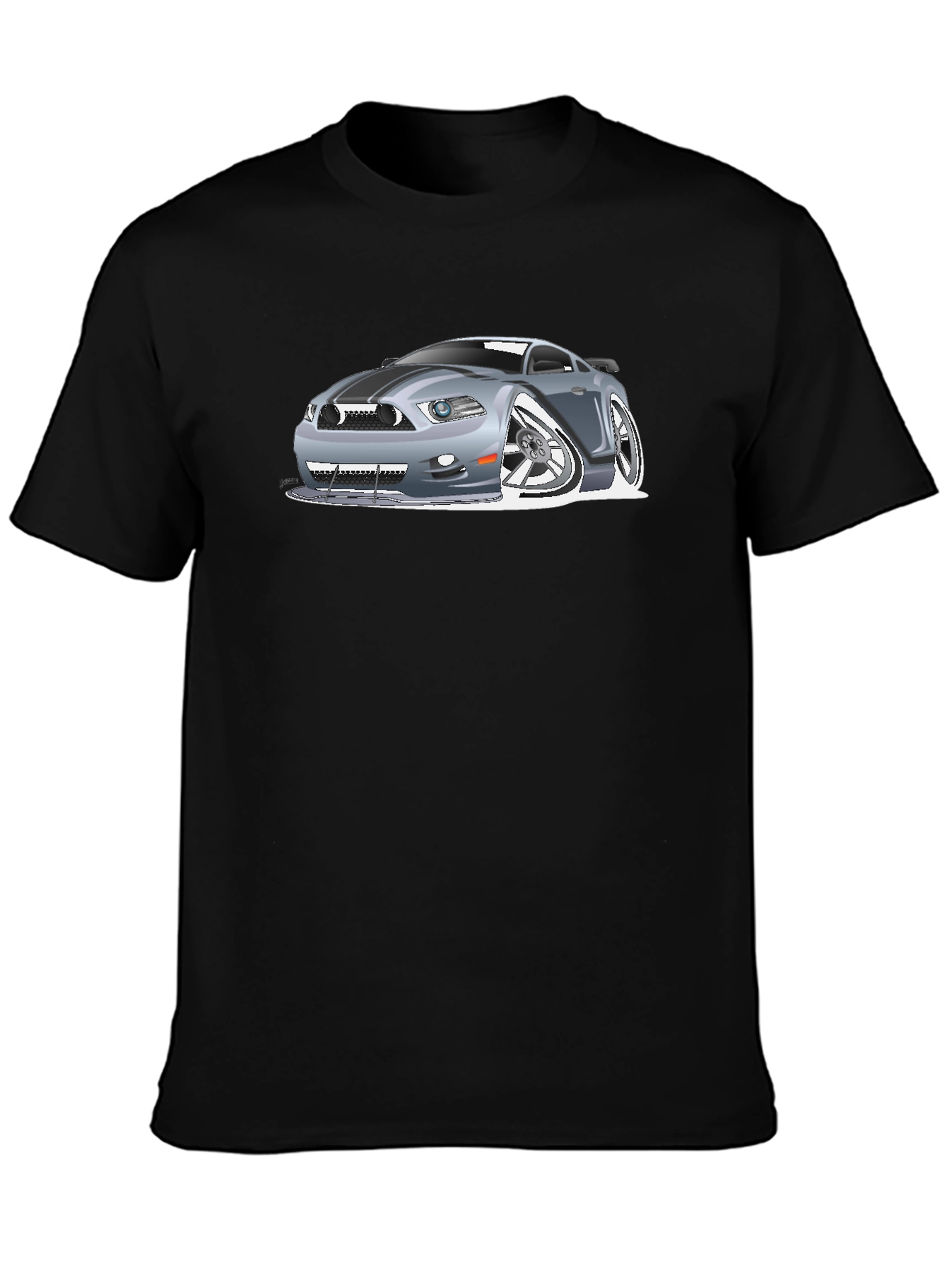 Caricature Car Graphic T-Shirt - Black