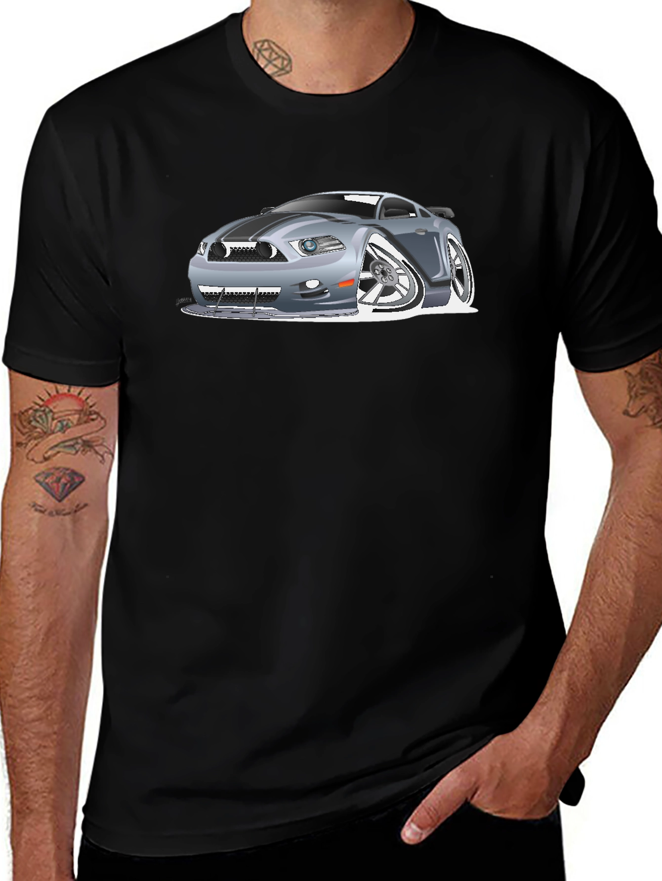Caricature Car Graphic T-Shirt - Black