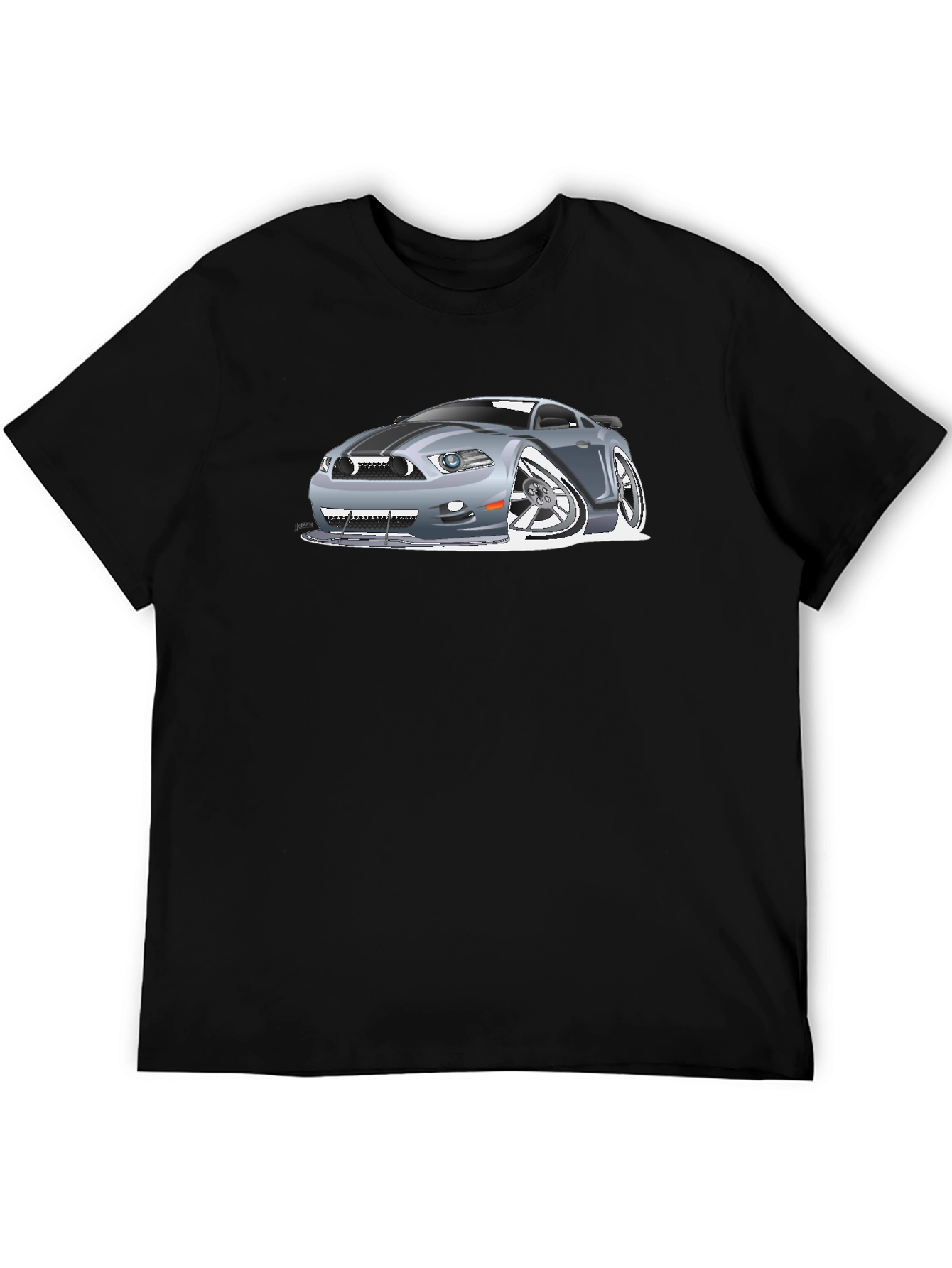Caricature Car Graphic T-Shirt - Black